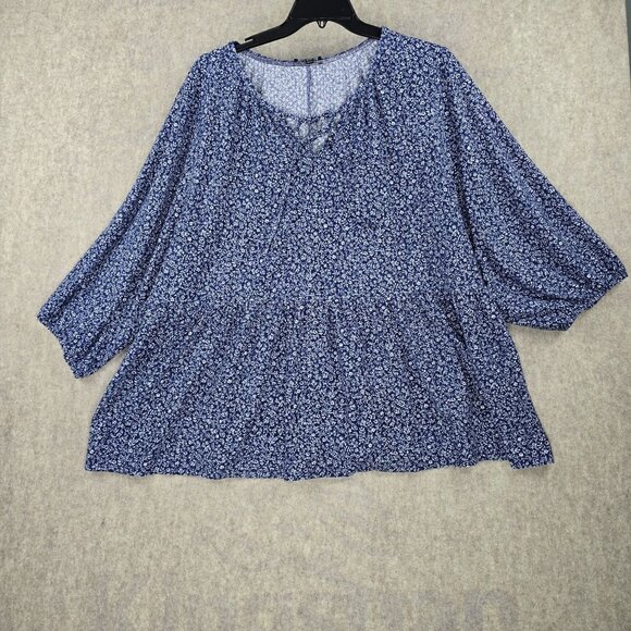 Lane Bryant Tops - Lane Bryant Womens Floral Print Tunic Top Navy Blue Size 34/36 Polyester Relaxed